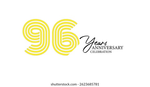 Elegant yellow ninety-six years anniversary design on a clean white background. Minimalist design.