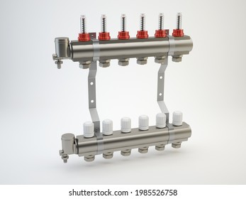 Element of the heating system - distributor. 3D illustration