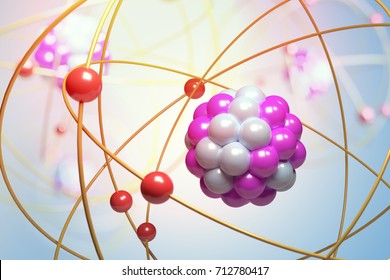 Elementary particles in atom. Physics concept. 3D rendered illustration.