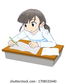 Elementary School Girl Studying By Herself Stock Illustration Shutterstock
