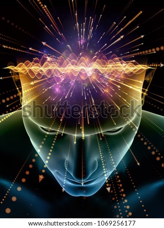 Elements of Mind series. 3D illustration of human head and symbols of technology on the subject of  science, education and powers of the mind