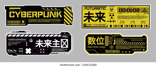 Elements, Science Fiction Stickers For Futuristic Design. Sticker For A T-shirt, A Product, Poster, A Leaflet, Clothes And So On.  Abstract HUD Frame Screen. Translation: 