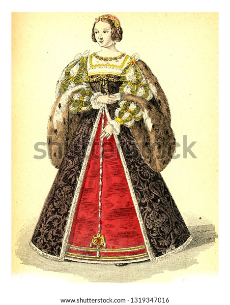 Eleonore of Austria, vintage engraved\
illustration. 12th to 18th century Fashion By\
Image.\
