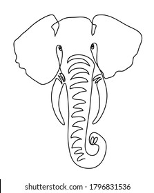 Elephant head. Continuous line drawing black and white logo