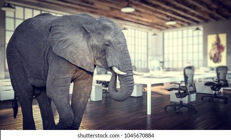 elephant in the room, modern industrial office 3d rendering image