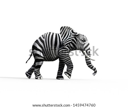 Elephant with zebra skin in the studio. The concept of being different. 3d render