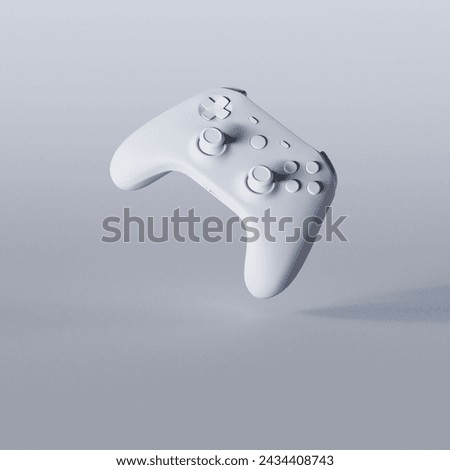 An elevated view of a contemporary white wireless gaming controller is set against a smooth, uniform grey background, showcasing its sleek design.