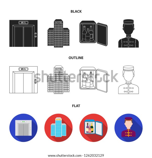 Elevator car, mini bar, staff, building.Hotel set
collection icons in cartoon style bitmap symbol stock illustration
web.