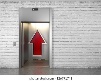 Elevator With Opened Doors And Up Arrow