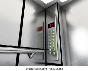 Elevator Panel With Buttons And LCD Display. 3D Illustration.