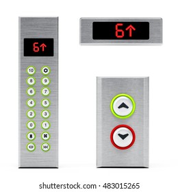 Elevator Panels With Buttons And LCD Display. 3D Illustration.