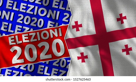 Elezioni 2020 Title And Georgia Flag - 3D Illustration - Italia Language Translation: Election 2020