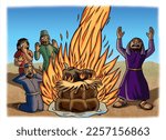 Elijah on Mt. Carmel with prophets of Baal. 1 Kings 18:16-40