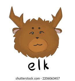 Elk Face Cartoon, Color Illustration