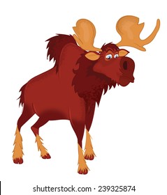 Elk. A funny cartoon moose with large ears and huge antlers, he is furry and friendly looking