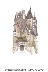 Eltz Castle Watercolor Illustration Medieval