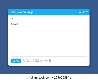 Email Interface. Mail Window Template, Internet Message Isolated Frame, Blank Email UI Design.  Email Window Mockup Illustration Page