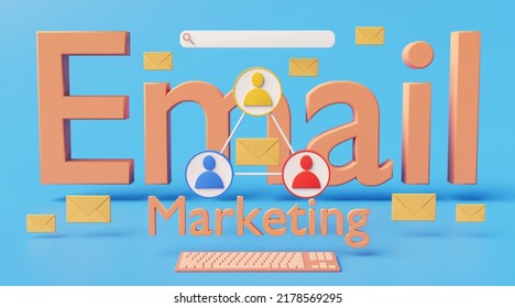 Email Marketing Technique To Reach Users Through Mass Emailing. 3d Rendering In Pastel Tones With Blue Background.