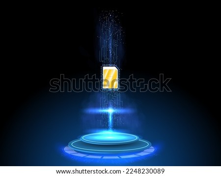 Embedded SIM concept. New mobile communication technology. Concept for mobile sim card technology and network. Futuristic projection esim card.  illustration 5G Sim Card. Wireless cellphone.