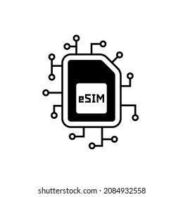 Embedded Sim Like Esim Black Icon. Concept Of Protection Of Personal Or Mobile Data And New Tech. Flat Simple Style Trend Modern E-sim Logotype Graphic Design Isolated On White Background