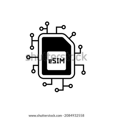 embedded sim like esim black icon. concept of protection of personal or mobile data and new tech. flat simple style trend modern e-sim logotype graphic design isolated on white background