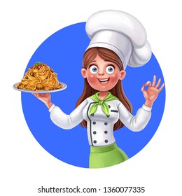 Emblem Cute Cartoon Girl Cook Holds Stock Illustration 1360077335 ...