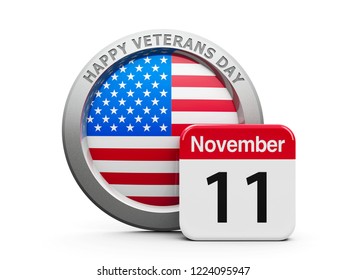 Emblem of USA with calendar button - The Eleventh of November - represents Happy Veterans Day in USA, three-dimensional rendering, 3D illustration - Powered by Shutterstock