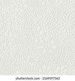 Embossed Flowers Pattern On Paper Background, Seamless Texture, Paper Press, 3d Illustration