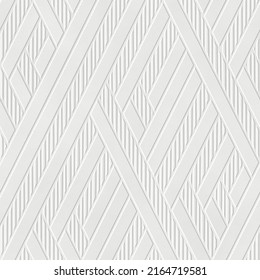 Embossed motif pattern on paper background, seamless texture,  crossed stripes pattern, paper press, 3d illustration