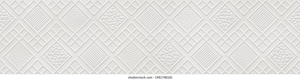 Embossed paper background with 
geometric square pattern, seamless texture, paper press, long texture, 3d illustration