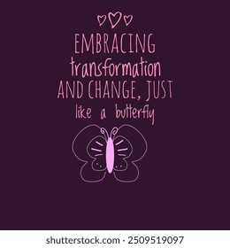 embracing transformation and change, just like a butterfly quotes with butterfly illustration isolated on purple background. motivation inspirational quotes concepts. hand drawing - Powered by Shutterstock