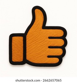 An embroidered patch of a "thumbs up" or "like" icon with a textured orange thread. The bold black border and clear stitching make this a recognizable and positive graphic.