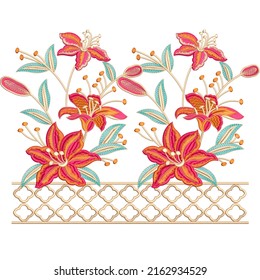 Embroidery Indian Traditional Lace Border Design , Ethnic Flowers, Digital And Textile Print On Fabric