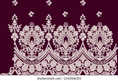 Embroidery lace design textile print on fabric