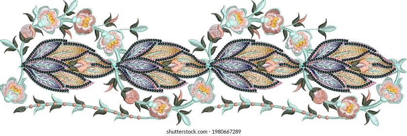 Embroidery Motif Textile Print Design For Mughal Art Manually Illustration
