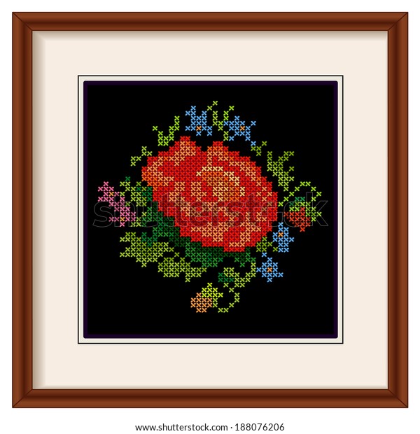 Embroidery Rose Mahogany Wood Picture Frame Stock Illustration 188076206