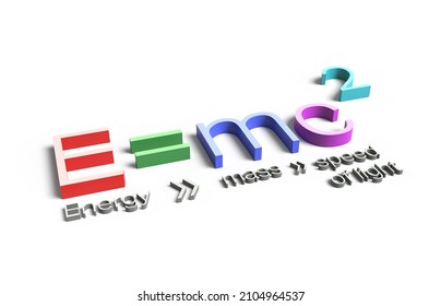 e=mc2 formula on white background. 3d illustration e=mc2. colored e=mc2 formula