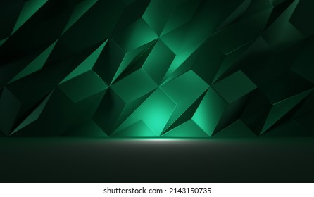 Emerald Abstract Exterior Background. Geometric Wall. 3D Render