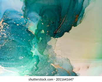 Emerald Alcohol Ink Backgrounds. Abstract Draw. Turquoise Alcohol Ink Background. Oil Water Background. Green Art. Aquamarine Color Oil Paint. Mineral Vintage.