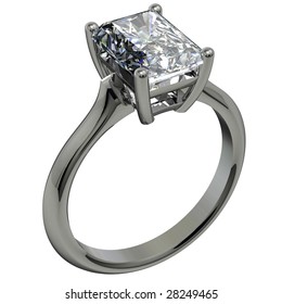 emerald cut diamond platinum solitaire engagement ring on white