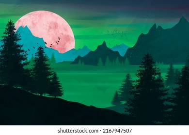 The Emerald Lake By The Red Moon