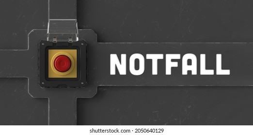 Emergency Concept With A Big Red Notfall (German For: Emergency) Button On Metal (3d Rendering)