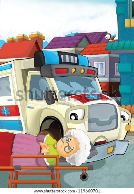 The emergency unit - the ambulance -\
illustration for the\
children