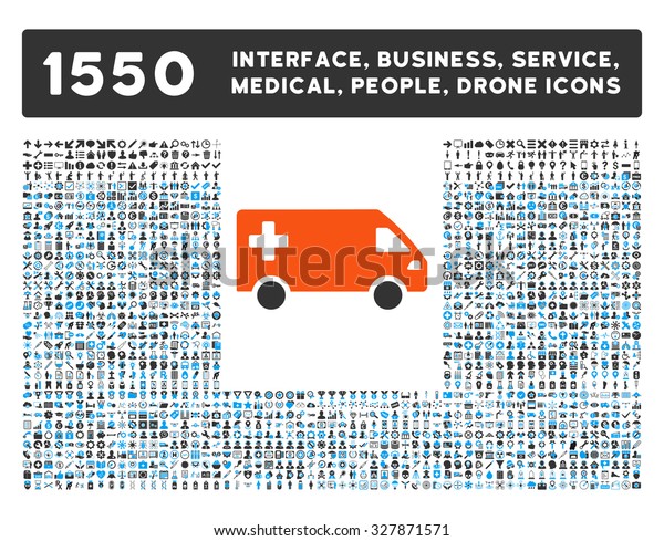 Emergency Van and other web\
interface, business tools, people poses, medical service glyph\
icons. Style is flat symbols, bicolored, rounded angles, white\
background.