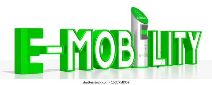 E-mobility concept, charging station (for electric cars). 3D rendering