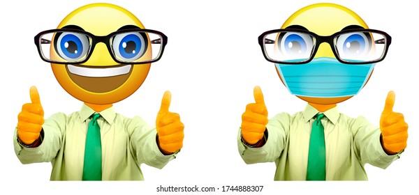 Emoji Businessman With Glasses Fogging Up From Mask And One Without A Mask