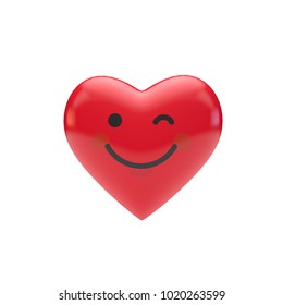 Emoji Emoticon Character Red Heart Shape. 3D Rendering