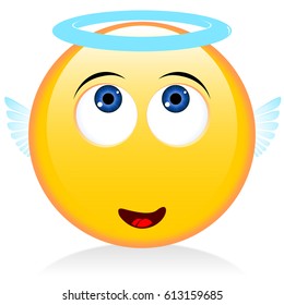 Innocent Emoji / Cute Angel Emoticon With Wings Emoji Smiley Vector