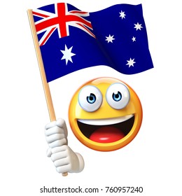 Emoji Holding Australian Flag, Emoticon Waving National Flag Of Australia 3d Rendering