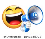 Emoji holding loudspeaker isolated on white background, emoticon holding megaphone 3d rendering